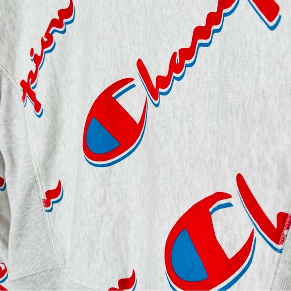 Champion Logo Pullover Knit Sweatshirt Athletic Athleisure Crew Neck Long Sleeve - Picture 9 of 11